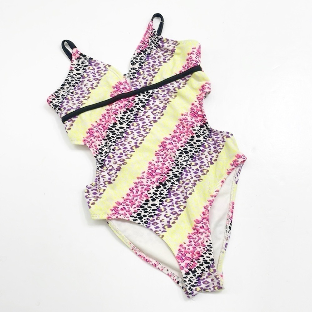 Jantzen girls striped animal print one piece swimsuit